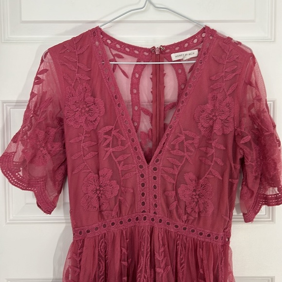 HONEY PUNCH - Lace maxi dress romper embroidered kimono sleeves small bohemian - Picture 6 of 14